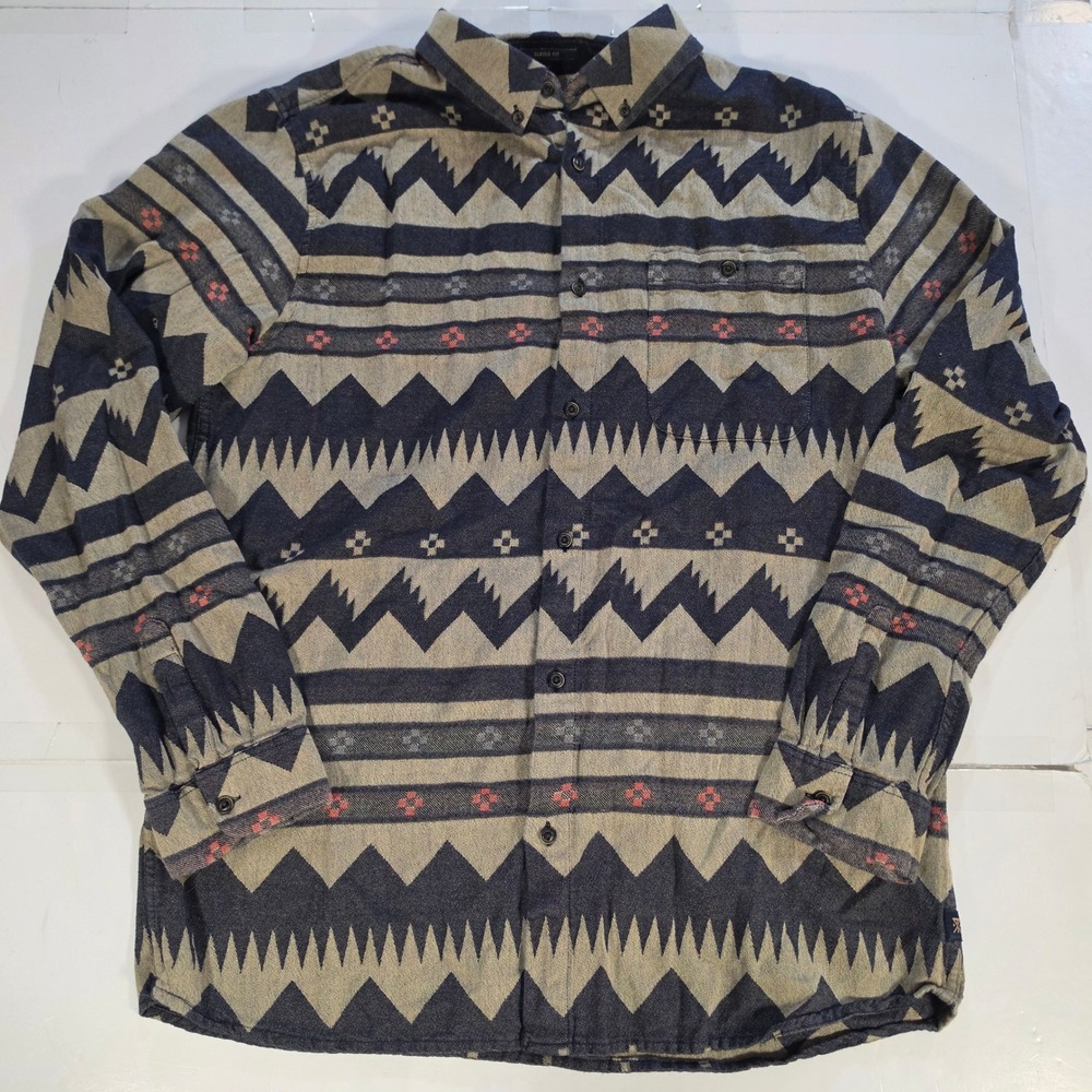 Roark Artifacts of Adventure Men XL Classic Fit Southwestern Flannel Shirt Navy